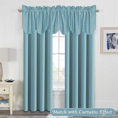 H.VERSAILTEX 2 Panels Blackout Curtain Valances for Kitchen Windows/Living Room/Bathroom Privacy Protection Rod Pocket Decoration Scalloped Window Valance Curtains, 52" W x 18" L, Ivory/Cream in Kuwait