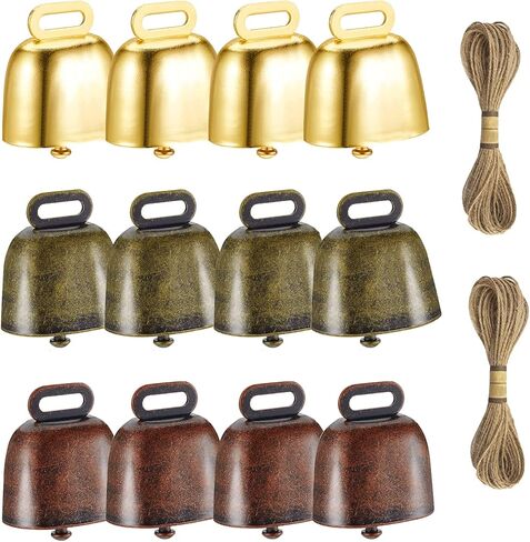 12 قطعة أجراس نحاسية لحصان البقر والأغنام لمسافات طويلة وأجراس الحديد للأغنام والنحاس بصوت عالٍ من النحاس البرونزي، سلسلة من خيوط القنب للبقرة، وأغنام الحصان، وديكور الكريسماس in Kuwait