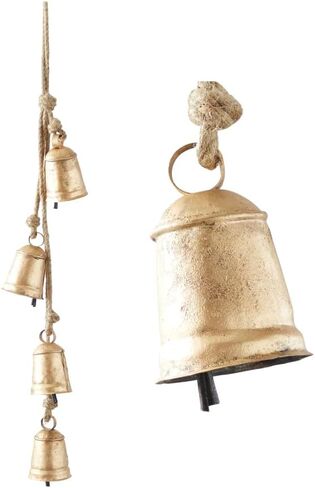 Deco 79 Metal Handmade Decorative Cow Bells Tibetan Inspired with 4 Bells on Jute Hanging Rope, 4" x 3" x 29", Red in Saudi Arabia