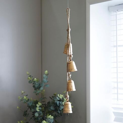 Deco 79 Metal Handmade Decorative Cow Bells Tibetan Inspired with 4 Bells on Jute Hanging Rope, 4" x 3" x 29", Red in Saudi Arabia