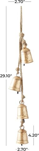 Deco 79 Metal Handmade Decorative Cow Bells Tibetan Inspired with 4 Bells on Jute Hanging Rope, 4" x 3" x 29", Red in Saudi Arabia