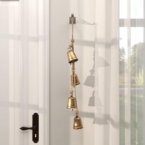 Deco 79 Metal Handmade Decorative Cow Bells Tibetan Inspired with 4 Bells on Jute Hanging Rope, 4" x 3" x 29", Red in Saudi Arabia