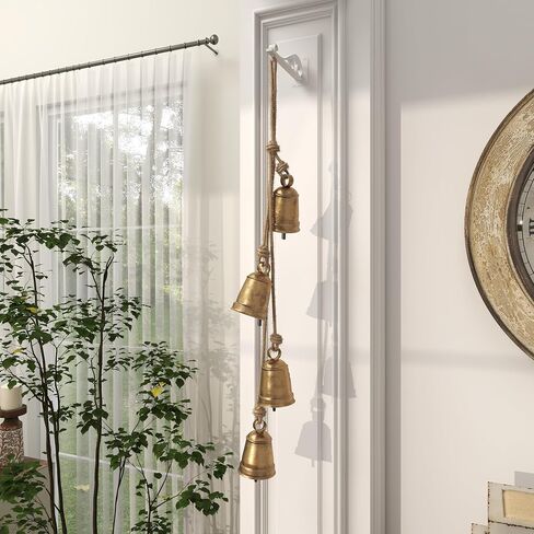 Deco 79 Metal Handmade Decorative Cow Bells Tibetan Inspired with 4 Bells on Jute Hanging Rope, 4" x 3" x 29", Red in Saudi Arabia