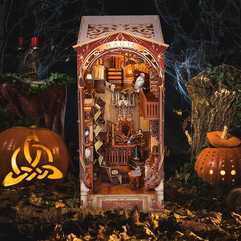 DIY Book Nook Kit, 3D Wooden Puzzle Booknook, Decorative Bookend, Bookshelf Insert Decor Alley with Furniture and LED Light for Birthday Home Desk Décor (Cherry Blossom Alley) in Kuwait