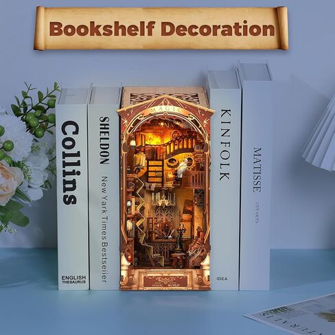 DIY Book Nook Kit, 3D Wooden Puzzle Booknook, Decorative Bookend, Bookshelf Insert Decor Alley with Furniture and LED Light for Birthday Home Desk Décor (Cherry Blossom Alley) in Kuwait