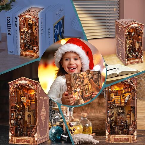 DIY Book Nook Kit, 3D Wooden Puzzle Booknook, Decorative Bookend, Bookshelf Insert Decor Alley with Furniture and LED Light for Birthday Home Desk Décor (Cherry Blossom Alley) in Kuwait