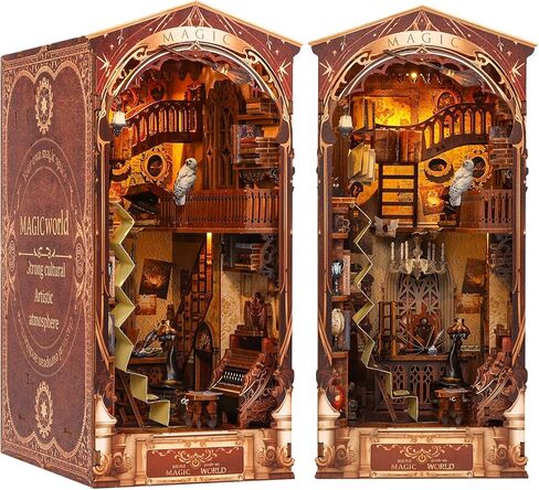 DIY Book Nook Kit, 3D Wooden Puzzle Booknook, Decorative Bookend, Bookshelf Insert Decor Alley with Furniture and LED Light for Birthday Home Desk Décor (Cherry Blossom Alley) in Kuwait