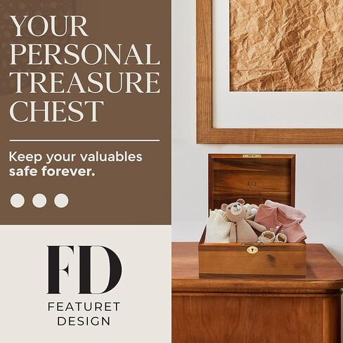 صندوق تخزين خشبي بغطاء مفصلي ومفتاح قفل - صندوق تذكاري كبير فاخر من اكاسيا بلمسة نهائية غير لامعة - لتخزين المجوهرات والالعاب والتذكارات في قفص مزخرف جميل - 11 × 8.5 × 5 انش in Kuwait