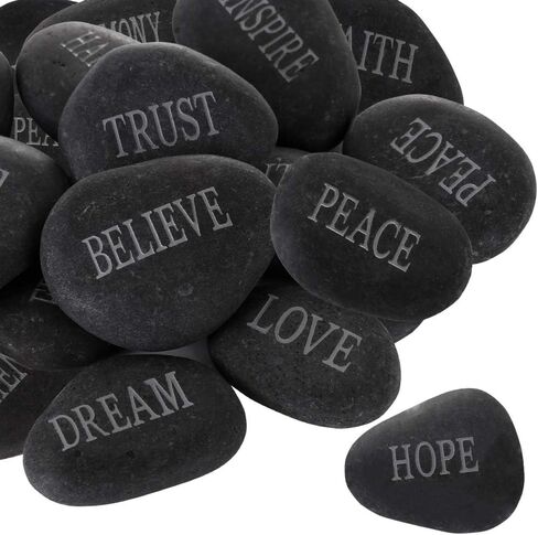 12pcs DIY Rocks for Engraved Inspirational Polished River Stones Unique and Thoughtful Gift Ideas for Friends and Family Gifts Arts and Crafts (12 Different Words) (Black) in Saudi Arabia