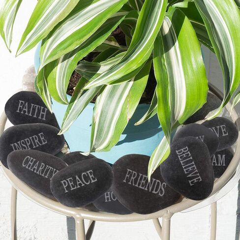 12pcs DIY Rocks for Engraved Inspirational Polished River Stones Unique and Thoughtful Gift Ideas for Friends and Family Gifts Arts and Crafts (12 Different Words) (Black) in Saudi Arabia