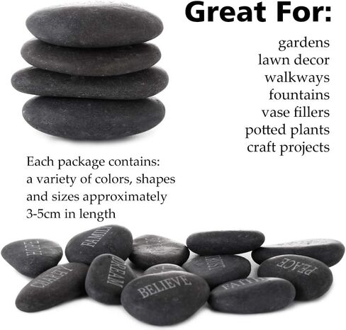 12pcs DIY Rocks for Engraved Inspirational Polished River Stones Unique and Thoughtful Gift Ideas for Friends and Family Gifts Arts and Crafts (12 Different Words) (Black) in Saudi Arabia