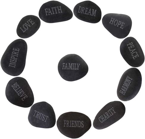 12pcs DIY Rocks for Engraved Inspirational Polished River Stones Unique and Thoughtful Gift Ideas for Friends and Family Gifts Arts and Crafts (12 Different Words) (Black) in Saudi Arabia