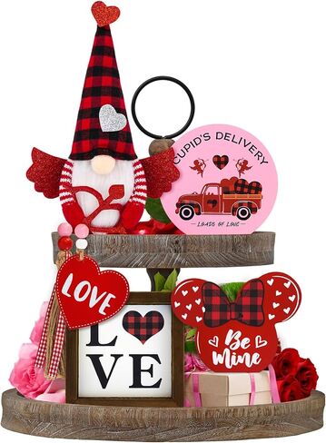 KnomeKo Valentines Day Tiered Tray Decor Valentines Cupid Gnome Plush Decorations for Home New Year Farmhouse Valentines Centerpieces Decor Valentine Love Signs Decor Valentines Day Gift in Saudi Arabia