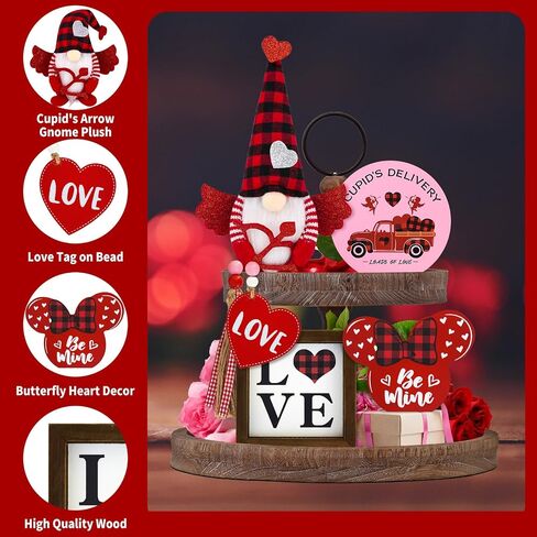 KnomeKo Valentines Day Tiered Tray Decor Valentines Cupid Gnome Plush Decorations for Home New Year Farmhouse Valentines Centerpieces Decor Valentine Love Signs Decor Valentines Day Gift in Saudi Arabia