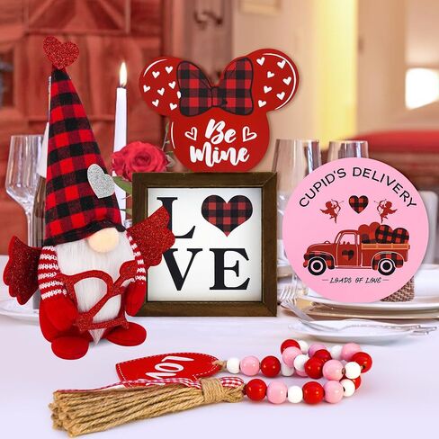 KnomeKo Valentines Day Tiered Tray Decor Valentines Cupid Gnome Plush Decorations for Home New Year Farmhouse Valentines Centerpieces Decor Valentine Love Signs Decor Valentines Day Gift in Saudi Arabia