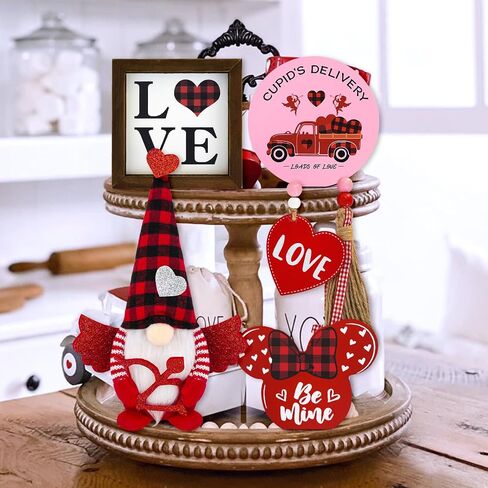 KnomeKo Valentines Day Tiered Tray Decor Valentines Cupid Gnome Plush Decorations for Home New Year Farmhouse Valentines Centerpieces Decor Valentine Love Signs Decor Valentines Day Gift in Saudi Arabia