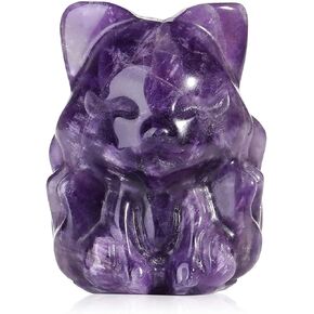 LAIDANLA 2" Black Obsidian Fox Figurine Healing Crystals Fox Statue Hand Carved Natural Gemstone Polished Reiki Spiritual Pocket Animal Sculpture Home Office Room Desk Decor