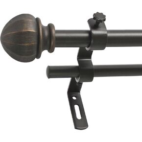 Decopolitan Facet Ball 5/8" Double Curtain Rod Set, 26 to 48 Inches, Vintage Bronze