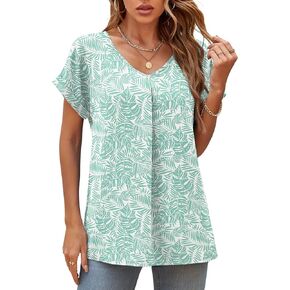 QUEZHU Summer Blouses for Women Elegant Casual V Neck Chiffon Blouses Tops Shirts