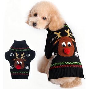 BOBIBI Dog Sweater for Christmas Cartoon Reindeer Pet Cat Winter Knitwear Warm Clothes Medium