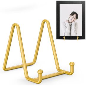 حوامل أطباق كبيرة مقاس 8 بوصات للعرض من TR-LIFE - حامل عرض حامل لوحة معدنية + حامل إطار للصور، لوحة زخرفية، طبق، لوحات، كتاب، حامل صور منضدية (ذهبي، عبوتان)