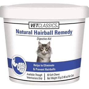 مكمل مساعدة كرات شعر القطط من فيت كلاسيكس - مكمل صحي للحيوانات الأليفة لكرات شعر القطط - يشمل اليقطين، قشر السيليوم - مضغ ناعم 50 قيراط. in Kuwait