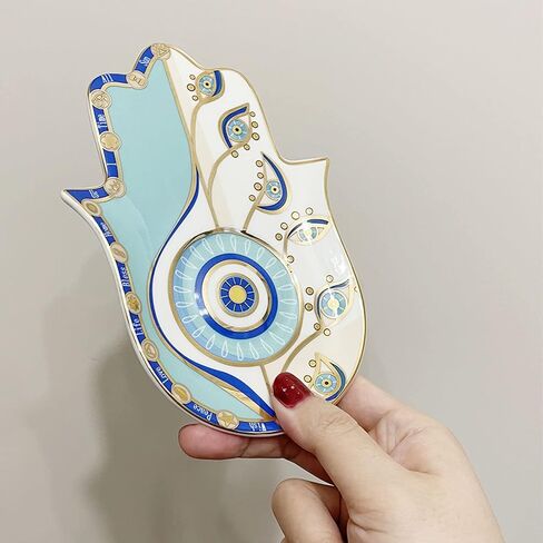 حامل بخور يدوي من السيراميك همسة - حامل بخور نحاسي 2 في 1 للعصي والبخور الملفوف - ديكور زن مع تصميم يد فاطمة للحماية من الشر - 6.2 بوصة طول × 4.5 بوصة عرض (أسود) in Kuwait