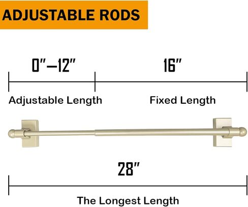 2 حزمة من قضبان الستارة المغناطيسية للأبواب المعدنية/النوافذ متعددة الاستخدامات وقابلة للتعديل لأعمدة الستارة المغناطيسية لبار المرحاض والمقهى والأجهزة المنزلية وأماكن الحديد الصلب، تمتد من 16 بوصة إلى 28 بوصة، أسود in Kuwait
