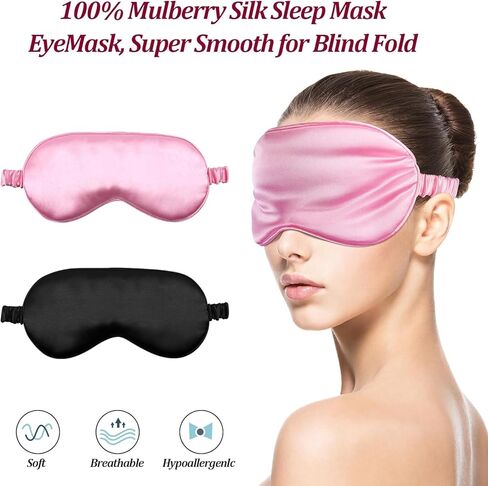 Sleep Mask for Side Sleeper 2 Pack,100% Light Blocking,Pure Silk Soft and Comfort Ultralight Eye Sleep Shade Cover Night Blindfold for Men Women in Kuwait