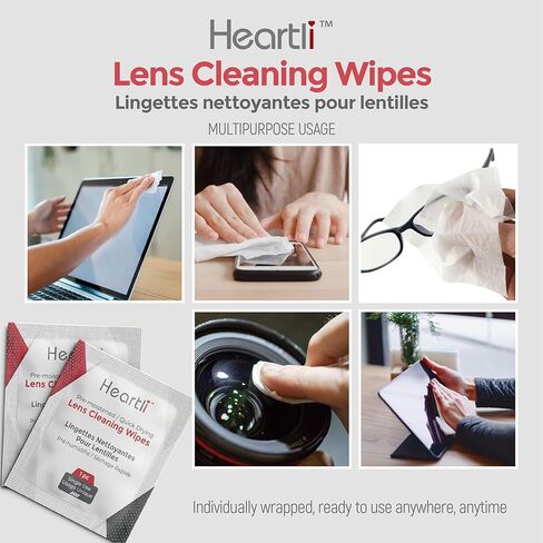 مناديل تنظيف العدسات الفاخرة المرطبة مسبقًا من هارتلي، سريعة الجفاف، مغلفة بشكل فردي لنظارات العين والشاشات وعدسات الكاميرا - تنظف، وتطهر، وخالية من الخطوط، وخالية من الوبر، ومناديل غير قابلة للخدش (200) in Kuwait