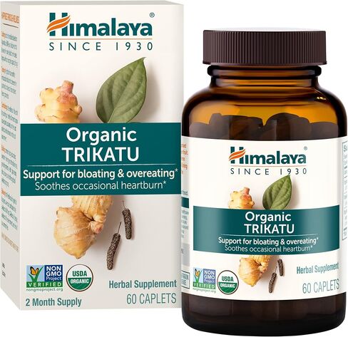 Himalaya Organic Trikatu, Herbal Supplement for Occasional Heartburn, Digestive Support, Gas, Bloating, Overeating, Ginger, Black Pepper, Non-GMO, USDA Organic, Vegan, 60 Plant-Based Caplets   in Saudi Arabia