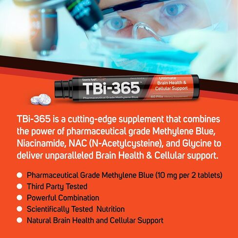 وقود الأسد TBi-365 أقصى قوة لصحة الدماغ والدعم الخلوي - الميثيلين الأزرق، الجلايسين، NAC، النياسيناميد - تحسين وظائف الدماغ والتركيز والذاكرة - 60 قرصًا in Saudi Arabia