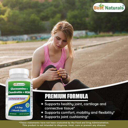 Best Naturals، مكملات الجلوكوزامين كوندرويتين ومكملات المفاصل MSM، 2600 مجم لكل وجبة، (180 قطعة (عبوة من 3)) in Saudi Arabia
