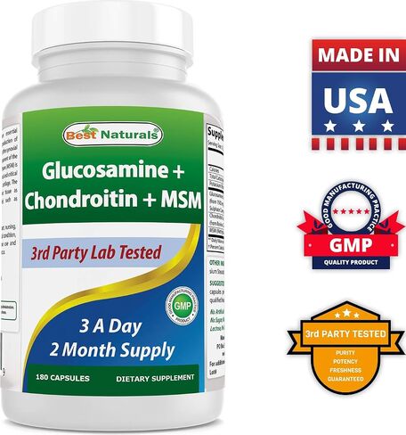 Best Naturals، مكملات الجلوكوزامين كوندرويتين ومكملات المفاصل MSM، 2600 مجم لكل وجبة، (180 قطعة (عبوة من 3)) in Saudi Arabia
