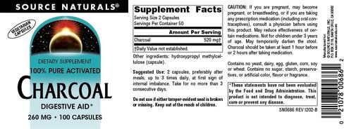 Source Naturals Charcoal - 100% Pure Activated, Digestive Aid - 200 Capsules in Saudi Arabia