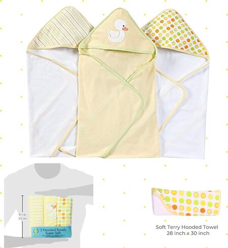 Spasilk Hooded Towel Set for Newborn Boys and Girls, Soft Terry Towel Set, Pack of 3, Yellow Duck in Saudi Arabia