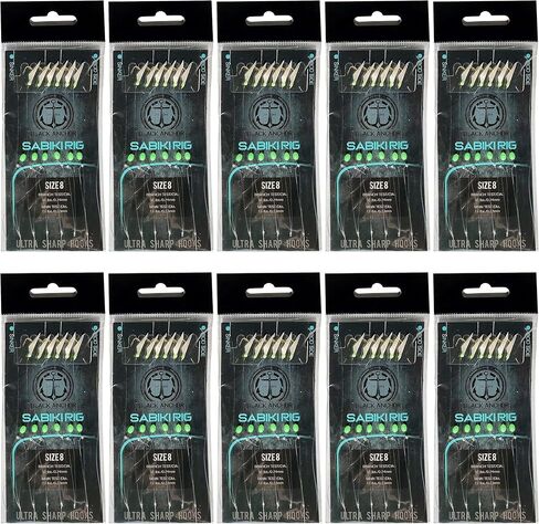 بلاك مرساة 10 عبوات من منصات سابيكي | صيد الأسماك في المياه المالحة هوك الطعم الحاد | مقاس #4، مقاس #6، أو مقاس #8 in Kuwait