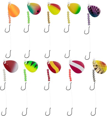 Dr. Fish 10 Pack Walleye Spinner Rig Kit, 47 Inches, 15LB Mono Crawler Harness Live Bait Rigs Colorado Spinner Blades Snelled Hooks Octopus Hooks Freshwater Walleye Fishing Rigs in Saudi Arabia