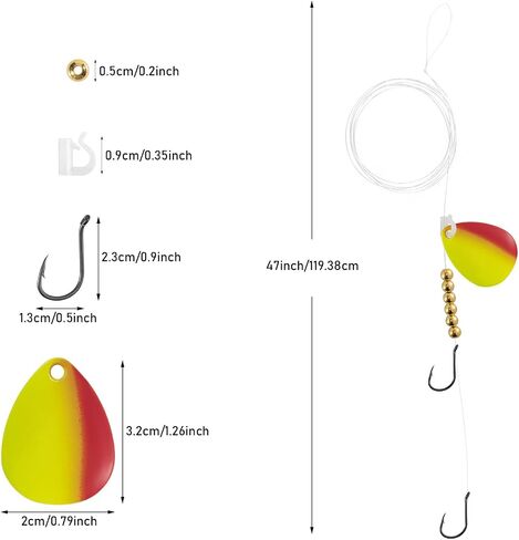 Dr. Fish 10 Pack Walleye Spinner Rig Kit, 47 Inches, 15LB Mono Crawler Harness Live Bait Rigs Colorado Spinner Blades Snelled Hooks Octopus Hooks Freshwater Walleye Fishing Rigs in Saudi Arabia