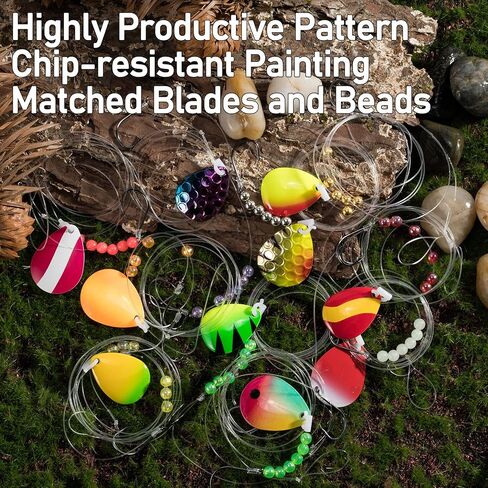 Dr. Fish 10 Pack Walleye Spinner Rig Kit, 47 Inches, 15LB Mono Crawler Harness Live Bait Rigs Colorado Spinner Blades Snelled Hooks Octopus Hooks Freshwater Walleye Fishing Rigs in Saudi Arabia