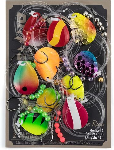 Dr. Fish 10 Pack Walleye Spinner Rig Kit, 47 Inches, 15LB Mono Crawler Harness Live Bait Rigs Colorado Spinner Blades Snelled Hooks Octopus Hooks Freshwater Walleye Fishing Rigs in Saudi Arabia
