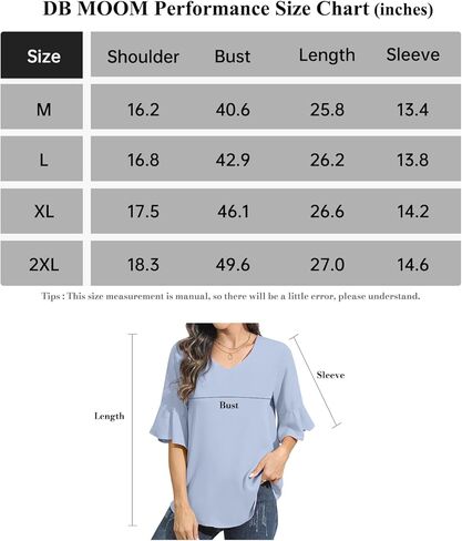 بلوزات شيفون نسائية من DB MOON بأكمام 3/4 قمصان ورقبة على شكل حرف V وأكمام جرس ملابس علوية أنيقة in Kuwait