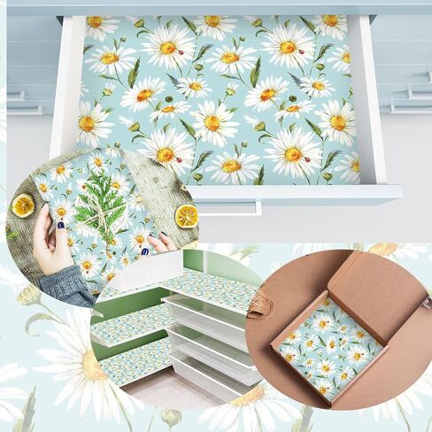 10 ورقات من Whaline، بطانات أدراج زهرة الأقحوان، بطانات أرفف معطرة بالشاي الأبيض، بطانات ورقية للأدراج العطرية للمنزل، 19.5 × 14 بوصة in Kuwait