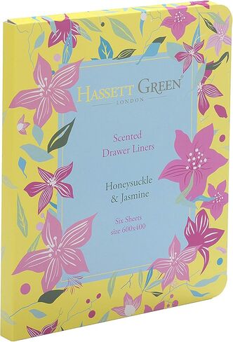 بطانات الأدراج المعطرة من هاسيت جرين لندن - عطر زهر العسل والياسمين - عبوة واحدة مكونة من 6 ورقات مقاس 23.6 × 15.75 بوصة in Kuwait