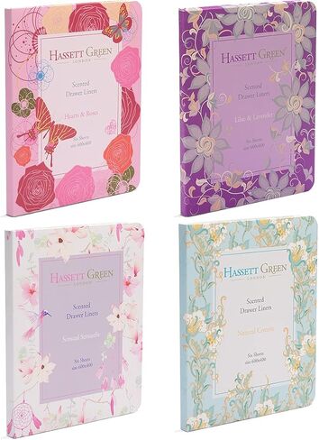هاسيت جرين لندن بطانات ادراج معطرة - قطن طبيعي - ارجواني فاتح ولافندر - قلوب وورود - سينشوال سينشويل - 6 اوراق مقاس 600 × 400 في كل صندوق in Kuwait