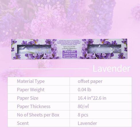 بطانات الأدراج والأرفف المعطرة من VitaFeli - ثمانية (8) أوراق ورقية غير لاصقة - تحافظ على أدراج الخزانة، وأرفف الخزانة، وخزائن الكتان، وأرفف خزانة الملابس، والطاولات والحمام نظيفة وملونة وعطرة in Kuwait