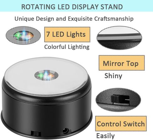 حامل عرض دوار من IFOLAINA مزود بإضاءة LED ومنصة تيرنر بقاعدة دوارة ملونة لوعاء كأس بهلوان كريستال صور مكعب فن زجاجي in Kuwait