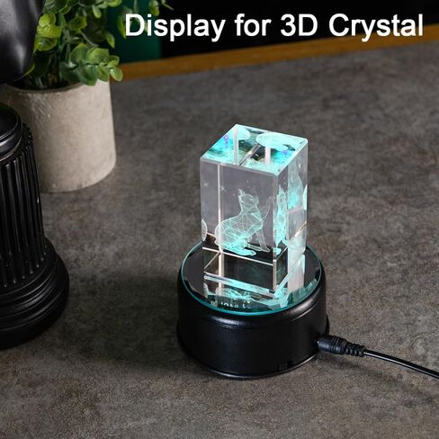 حامل عرض دوار من IFOLAINA مزود بإضاءة LED ومنصة تيرنر بقاعدة دوارة ملونة لوعاء كأس بهلوان كريستال صور مكعب فن زجاجي in Kuwait