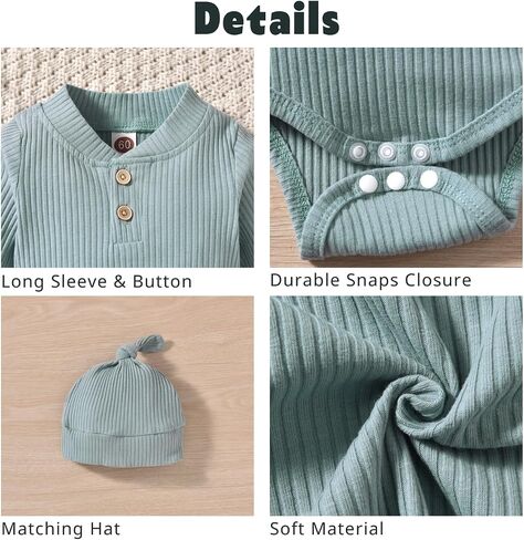 Gender Neutral Long Sleeve Baby Ribbed Outfit with Hat & Headband in Saudi Arabia