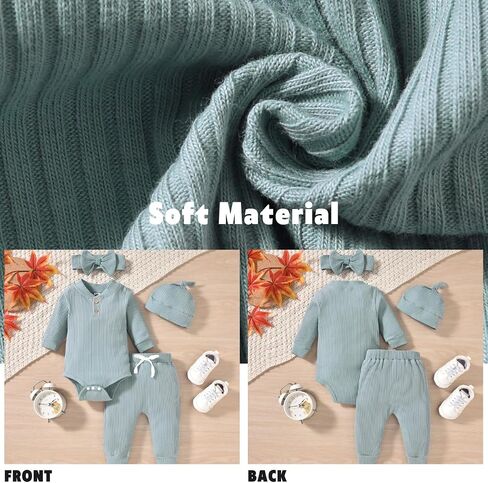 Gender Neutral Long Sleeve Baby Ribbed Outfit with Hat & Headband in Saudi Arabia